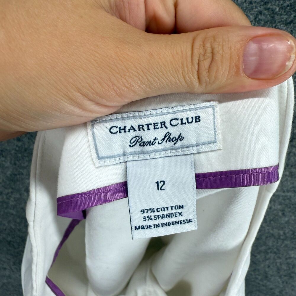 Charter Club Pants Women 12 White Chino High Rise Flat Front Zipper Cotton - Picture 6 of 7
